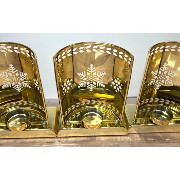 Set Of 3 Gold Metal Snowflake Stocking Holders With Candle Holder Inserts - Picture 6 of 6
